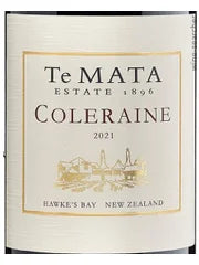 Te Mata Estate Coleraine Red Bordeaux blend Hawkes Bay NZ 2021