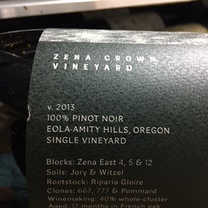 Zena Crown Vineyard The Sum Pinot Noir Oregon Eola-Amity Hills 2013